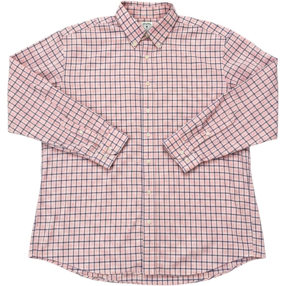Brooks Brothers Sport Shirt Mens XL Pink Blue Tattersall Plaid Cotton ButtonDown